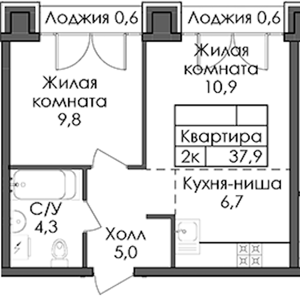 1-комнатная квартира 37.9 м², 8/9 эт., ЖК «Лермонтовский 54»